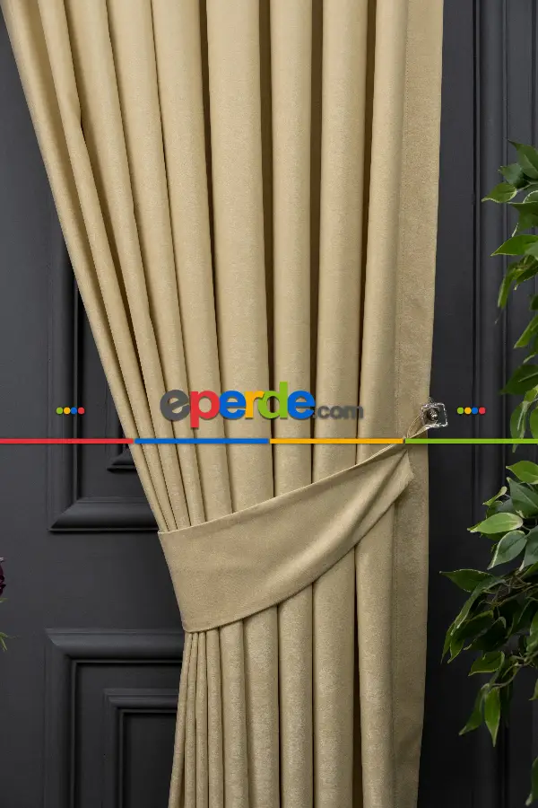 Salon - Soft Fon Perde Açık Bej Rengi Dökümlü En - Kum Beji