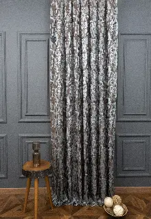 Evce Jakar Dokuma Fon Perde Zemin Kahve (açık Mavi) Desen