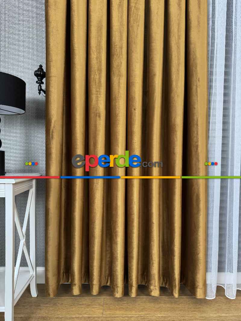 Altın Gold İthal Kadife Fon Perde, Premium Kalite Serisi Kadife Fon Perde