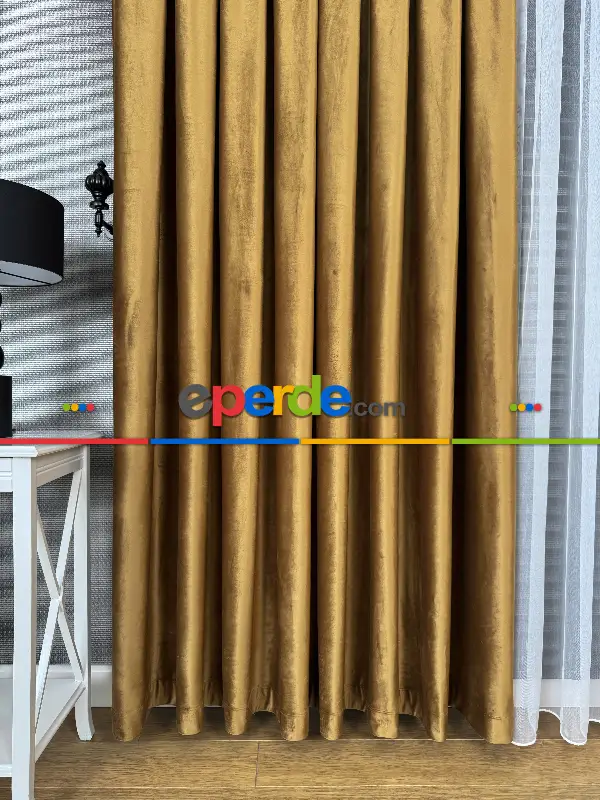 Yatak Odası - Turuncu İthal Kadife Fon Perde, Premium Kalite Serisi Kadife Fon Perde