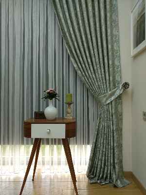 Su Yeşili Renk Jakar Desenli Fon Perde- Su Yeşili