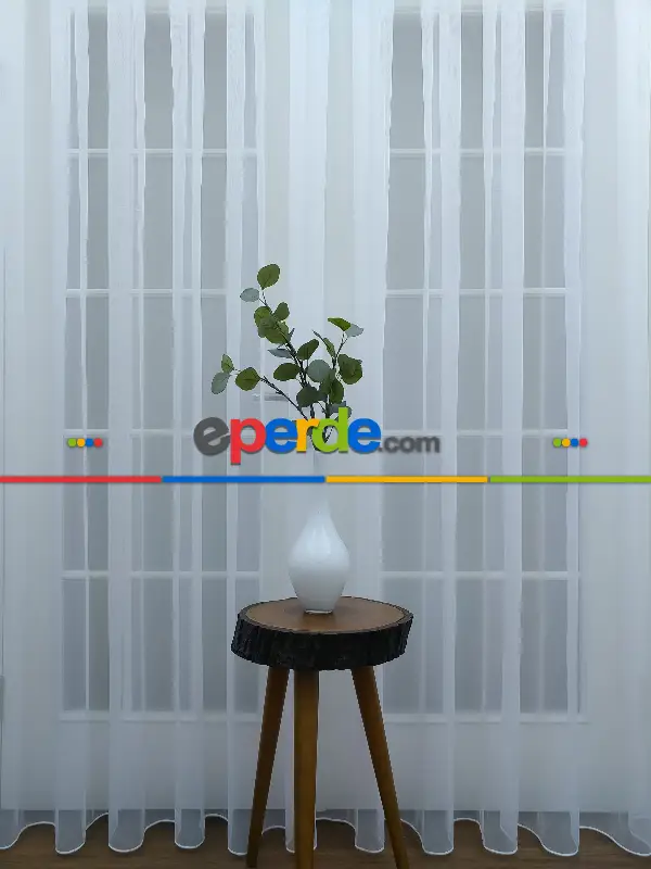 Salon - Pırıltı Zemin Tül Perde Beyaz Renk- Beyaz