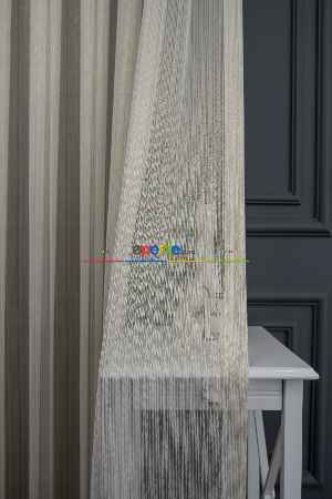 Hazır Ölçülü Çizgili Altın Gold Çelik Işıltılı Çizgili Tül Tasarım Perde