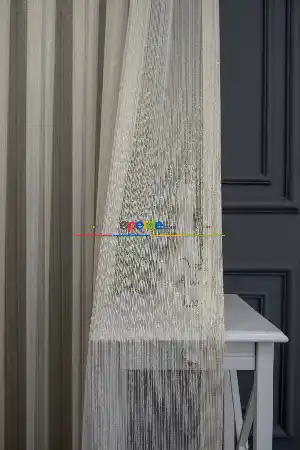 Hazır Ölçülü Çizgili Altın Gold Çelik Işıltılı Çizgili Tül Tasarım Perde