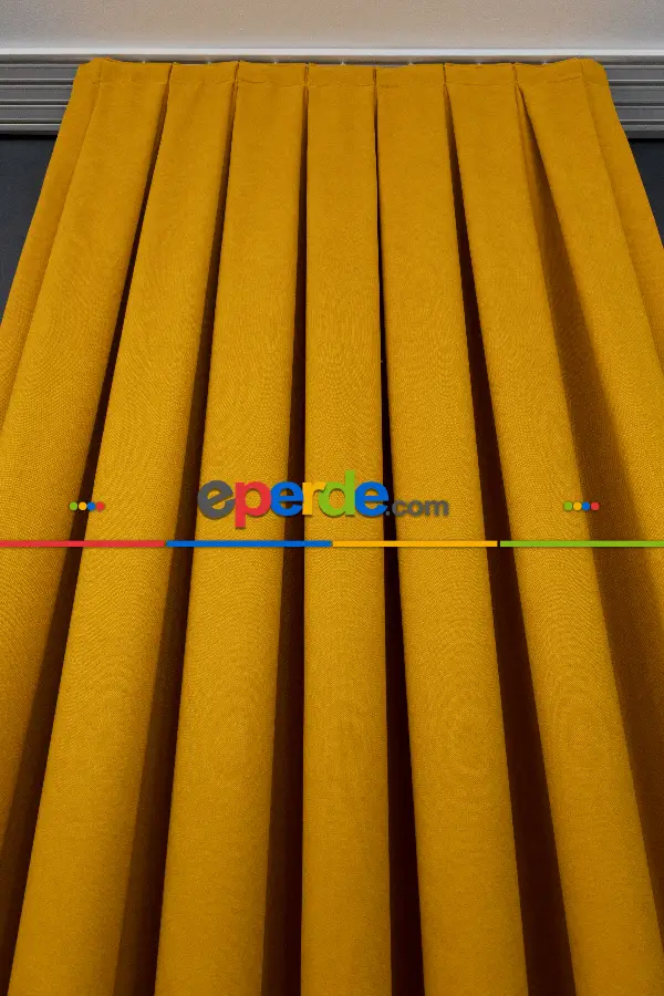 Salon - Sarı Rengi Düz Fon Perde Dökümlü Fon Perde