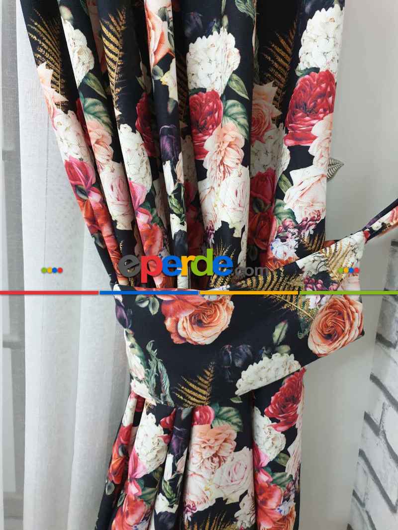 Pembe Çiçek Desenli Fon Perde Evm626 Kumaşı Kalındır Duck Bezi Değildir- Siyah-yeşil-beyaz-pembe