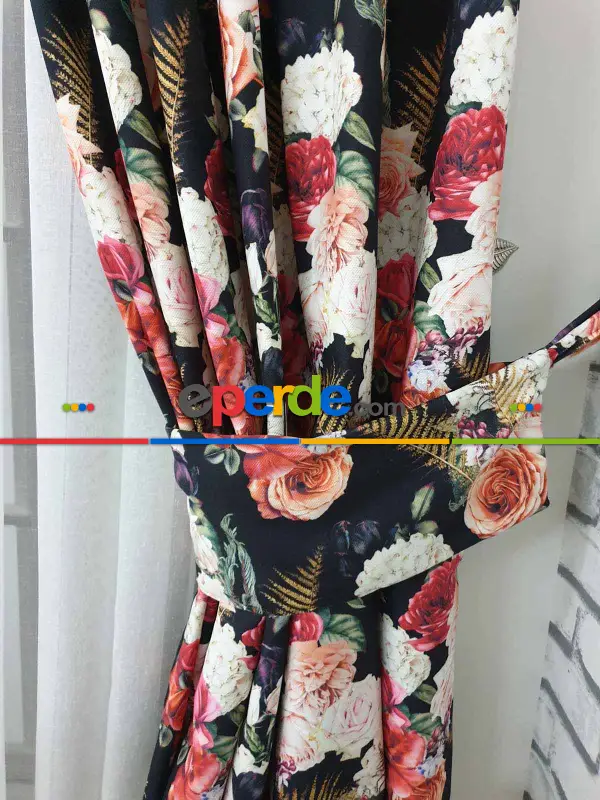 Yatak Odası - Pembe Çiçek Desenli Fon Perde Evm626 Kumaşı Kalındır Duck Bezi Değildir- Siyah-yeşil-beyaz-pembe