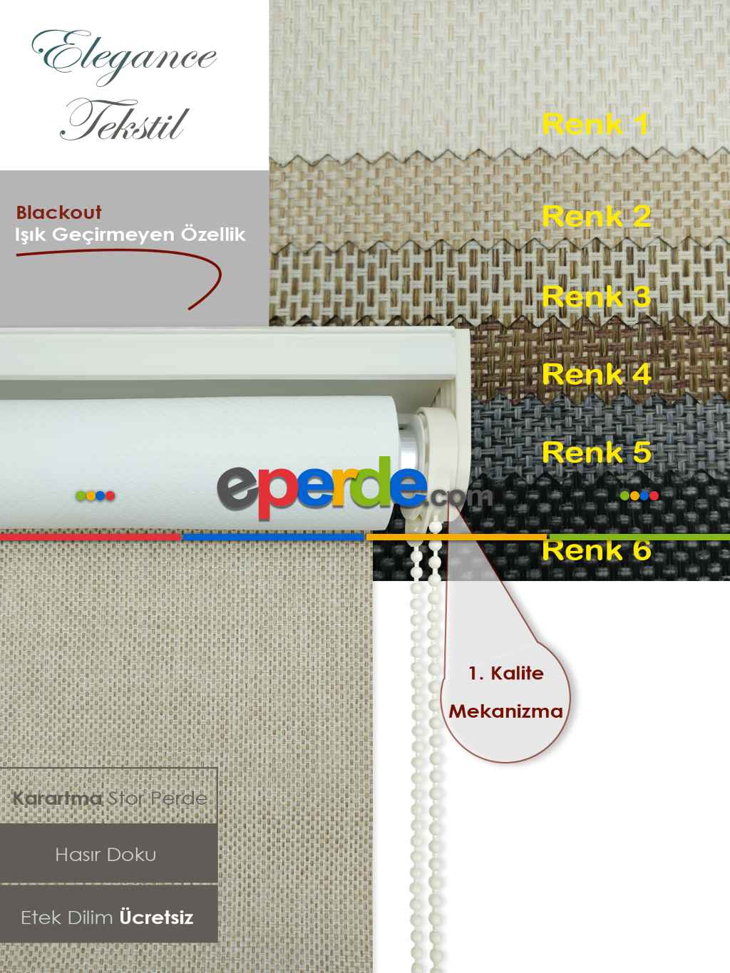 Hasır Stor Perde - Karartma Işık Geçirmeyen - 6 Farklı Renk- Siyah-gri-füme-antrasit-krem-bej-vizon Rengi-ekru-çok Renkli