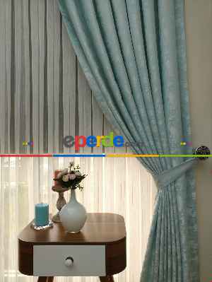 Açık Mavi Renk Jakar Desenli Fon Perde- Mavi Açık-mavi Doymamış