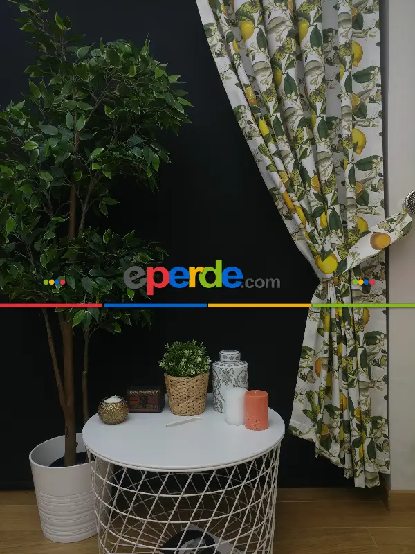 Limon Desenli Fon Perde (leke Tutmaz)- Yeşil-Sarı