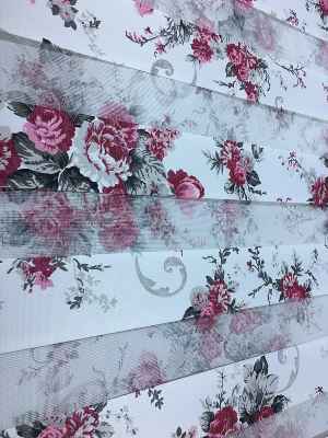 Çiçek Baskılı Zebra Perde- Pembe-Fuşya
