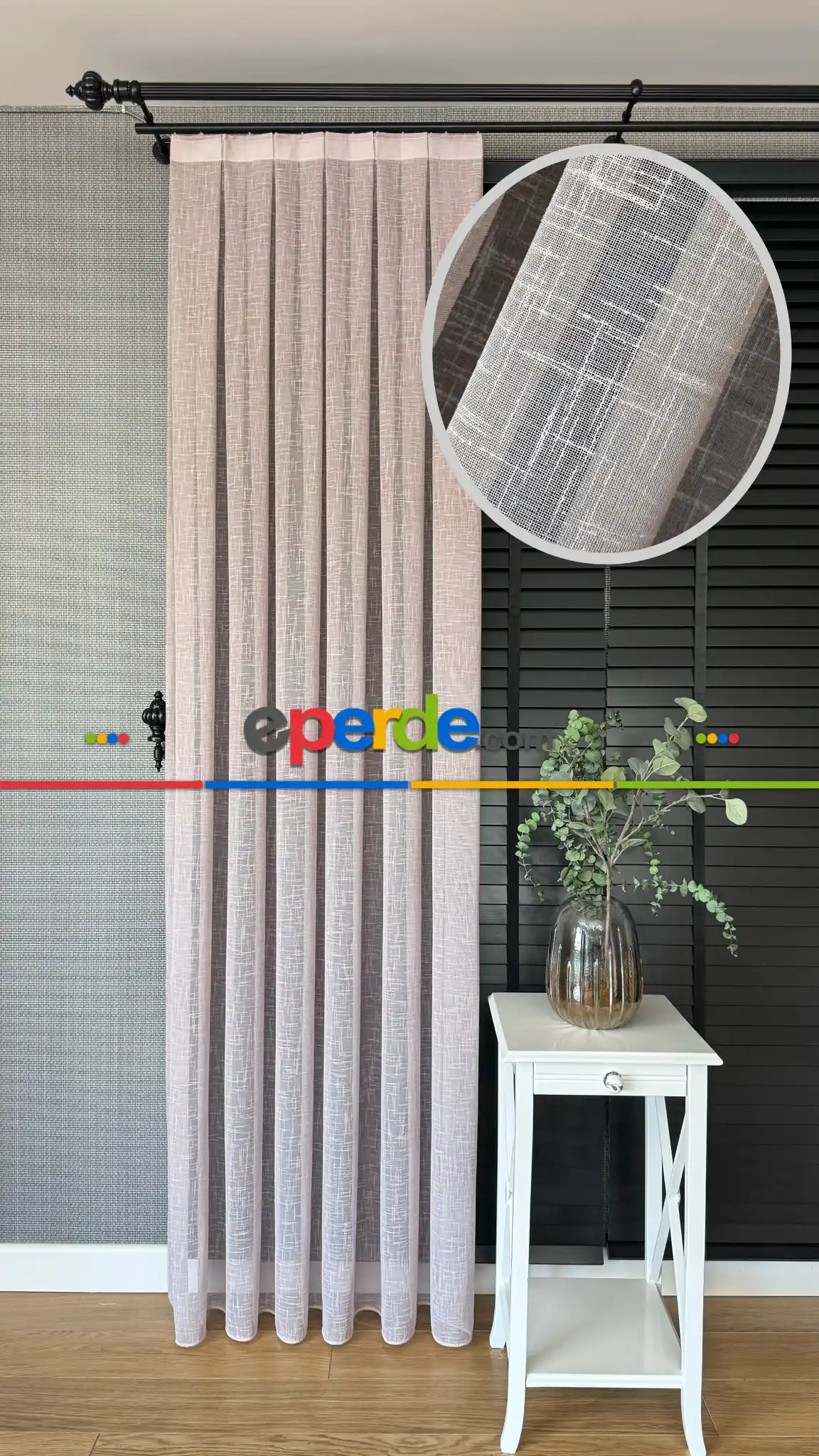 Bebek Odası Tül Perde - Pudra Pembe, Naturel Keten Tül, Düz Tül Perde - Premium Kalite Serisidir, Eteği Kurşunlu Tül