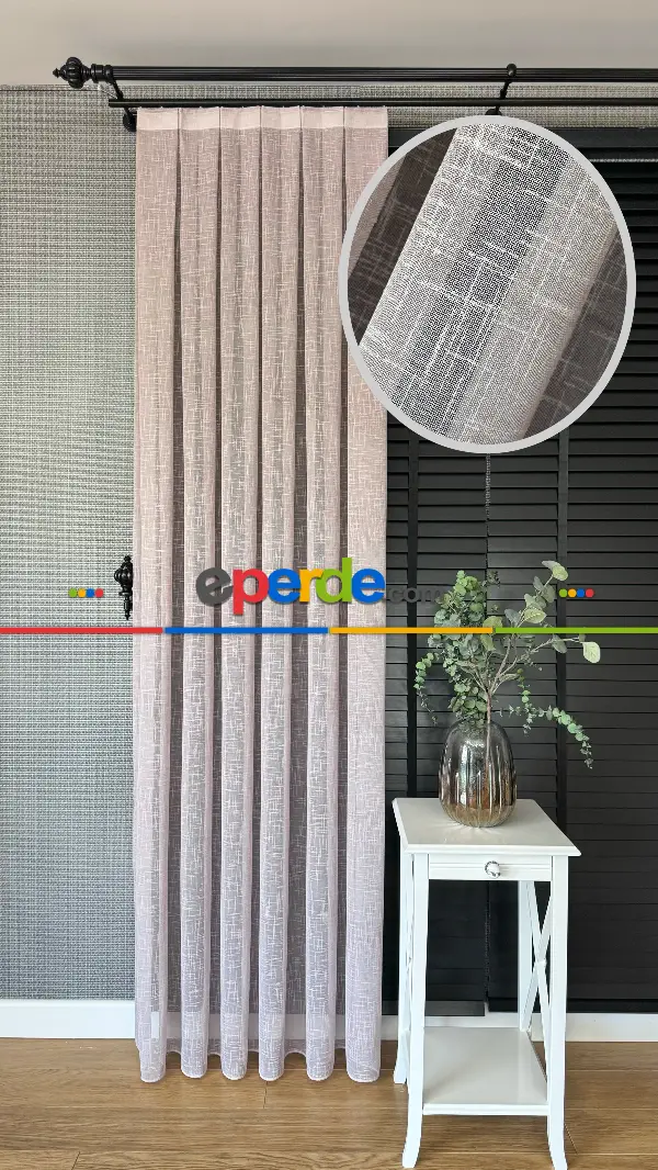 Bebek Odası Tül Perde - Pudra Pembe, Naturel Keten Tül, Düz Tül Perde - Premium Kalite Serisidir, Eteği Kurşunlu Tül