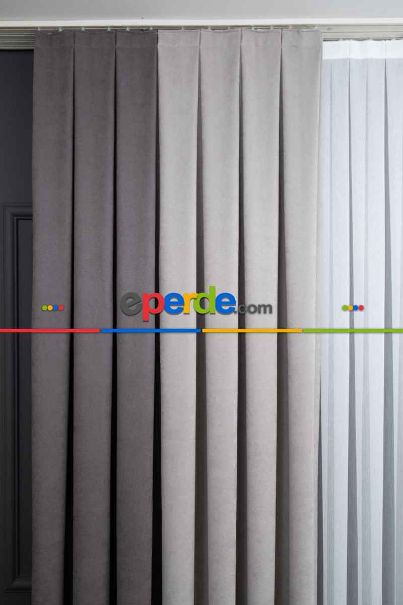 Yatak Odası - Gri Ve Antasit Kombinli Fon Perde