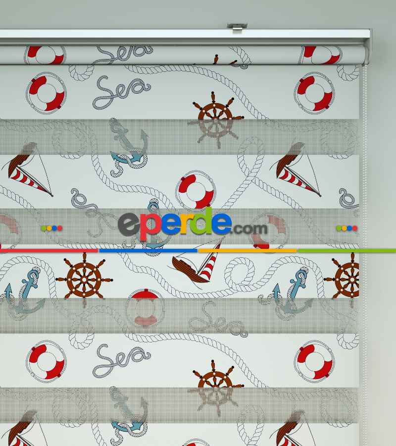 Deniz Feneri Baskılı Zebra Perde- Gri-füme-antrasit-kırmızı-beyaz-kahve