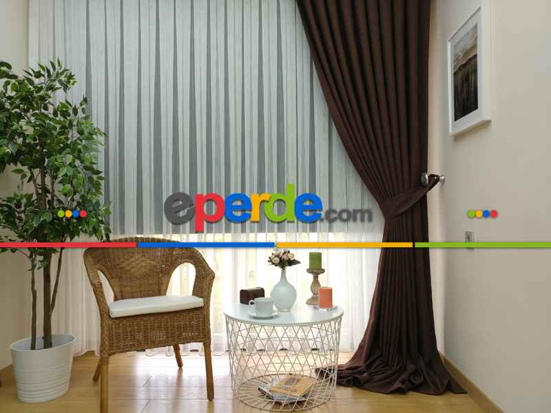 Keten Koyu Kahve Renk Düz Fon Perde- Kahve Koyu