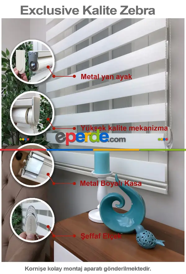 Yüksek Kalite Düz Zebra Perde - Ekru Renk- Ekru