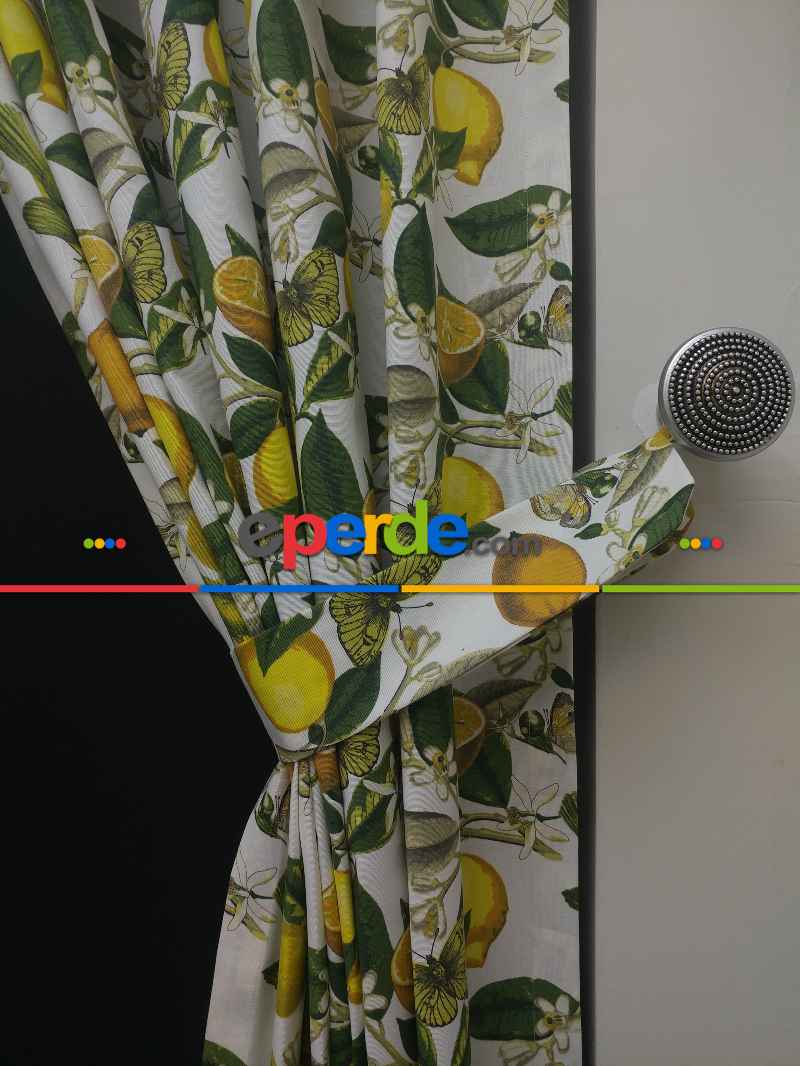 Limon Desenli Fon Perde (leke Tutmaz)- Yeşil-sarı