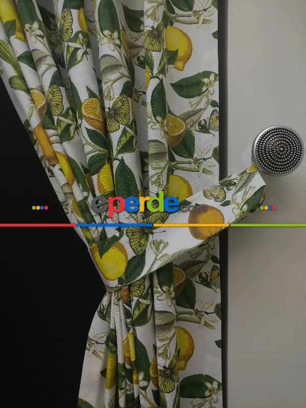 Limon Desenli Fon Perde (leke Tutmaz)- Yeşil-Sarı