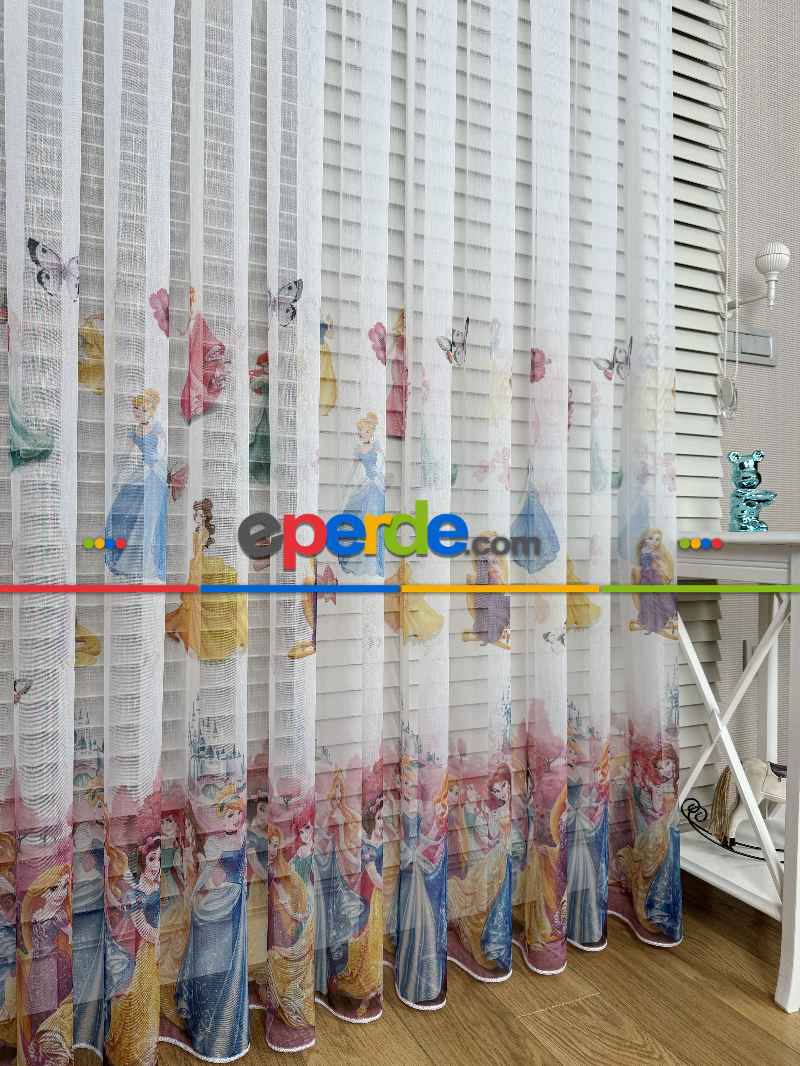 Disney Prenses Karakterleri Baskılı Tül Perde, Çocuk-bebek Odası, Premium Seri