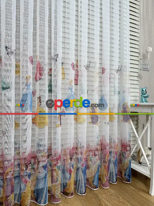 Disney Prenses Karakterleri Baskılı Tül Perde, Çocuk-bebek Odası, Premium Seri