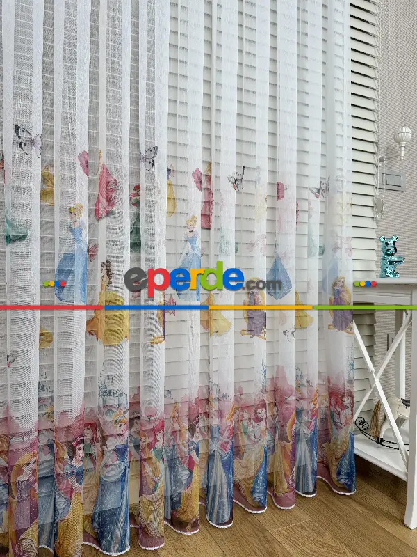 Disney Prenses Karakterleri Baskılı Tül Perde, Çocuk-bebek Odası, Premium Seri