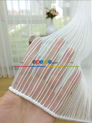 Zincir Desen Yüksek Kaliteli İpek Zemin Tül Perde- Ekru - Kurşunlu Tül