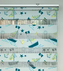 Gemi Desenli Baskılı Zebra Perde- Çok Renkli