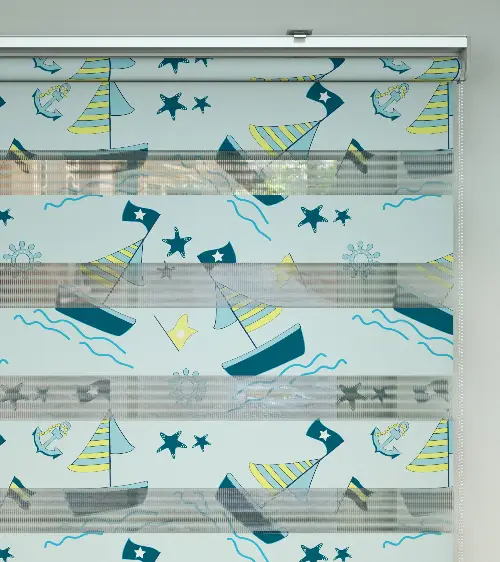 Gemi Desenli Baskılı Zebra Perde- Çok Renkli