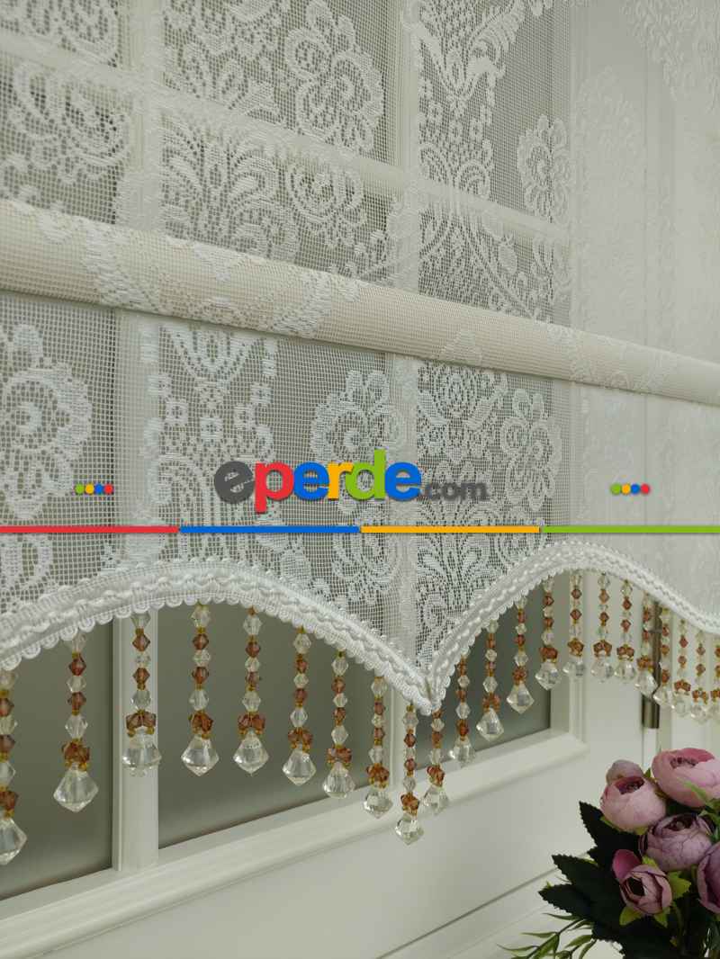 Brillant Çiftli Sistem Tül Ve Stor Perde - Büyük Damask Ekru Renk - Mekanik Perde