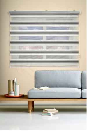 Oturma Odası - Siyah Beyaz Renk Geçişli Pilise Zebra Perde - Siyah Gri