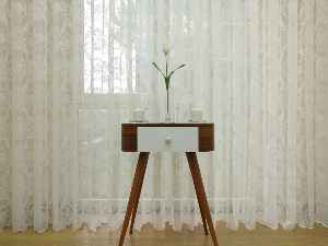 Damask Çiçek Desenli Özel Örme Dokulu Tül Perde- Ekru