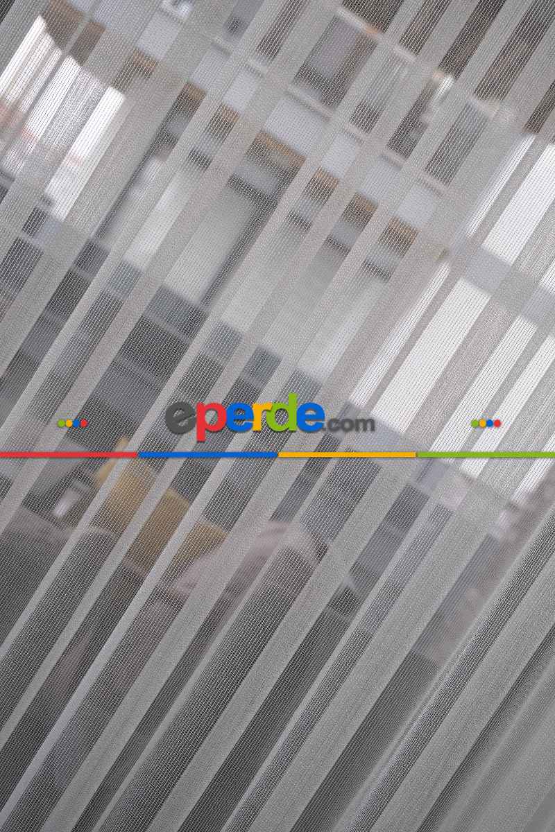 Mutfak - Çizgili Düz Tül Perde - Dökümlü - Ütü İstemez