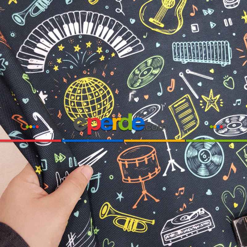 Müzikal Desenli Fon Perde Evm1105 Kumaşı Kalındır Duck Bezi Değildir-  Çok Renkli 2