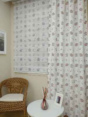 Sevimli Filler Desenli Baskılı Zebra Perde Bebek Odası Perdesi- Gri-Füme-Antrasit-Pembe