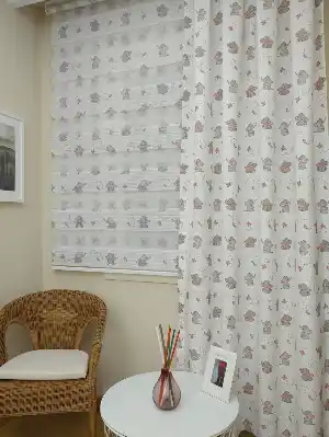 Sevimli Filler Desenli Baskılı Zebra Perde Bebek Odası Perdesi- Gri-Füme-Antrasit-Pembe