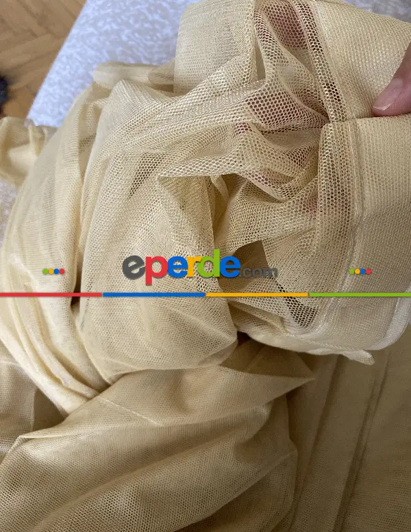 Bej Grek Tül Perde, 1. Kalite, Ütü İstemez - Kurşunlu Tül