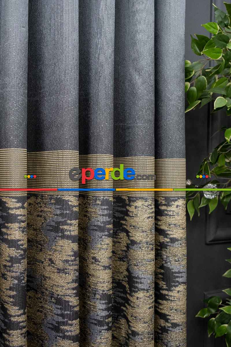 Antrasit Bejli Jakar Etek Pano Dökümlü Gramajlı Uygun Fiat Fon Perde (180)- Antrasit Bej