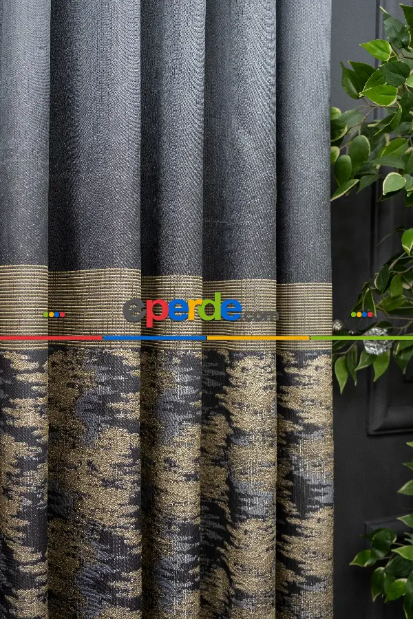 Yatak Odası - Antrasit Bejli Jakar Etek Pano Dökümlü Gramajlı Uygun Fiat Fon Perde (180)- Antrasit Bej