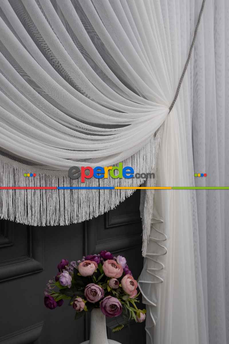 Salon Tül - Hafif Keten Yalancı Kruvaze - Tülden Fon - Halat İle Yana Toplamalı Tül - Kordon Toplama Tül - Çift Veya Tek Kanat - Aksesuar İlave Ücretlidir - Kurşunlu Tül