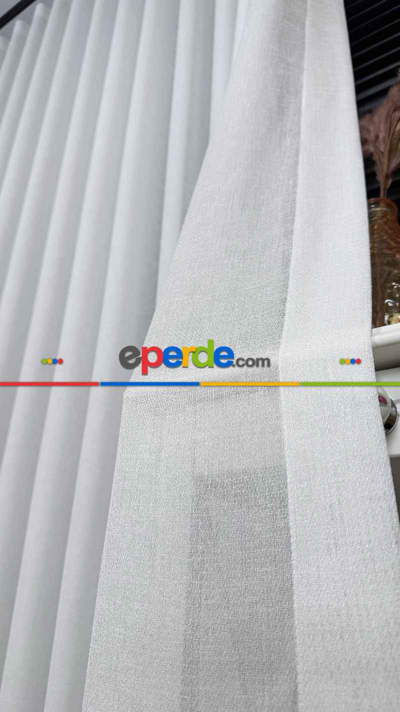Ekru Düz Tül Perde, Ağır Gramajlı Premium Seri, Eteği Kurşunlu
