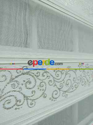 Jakarlı Zebra Perde Bdz-21- Krem-altın Simli