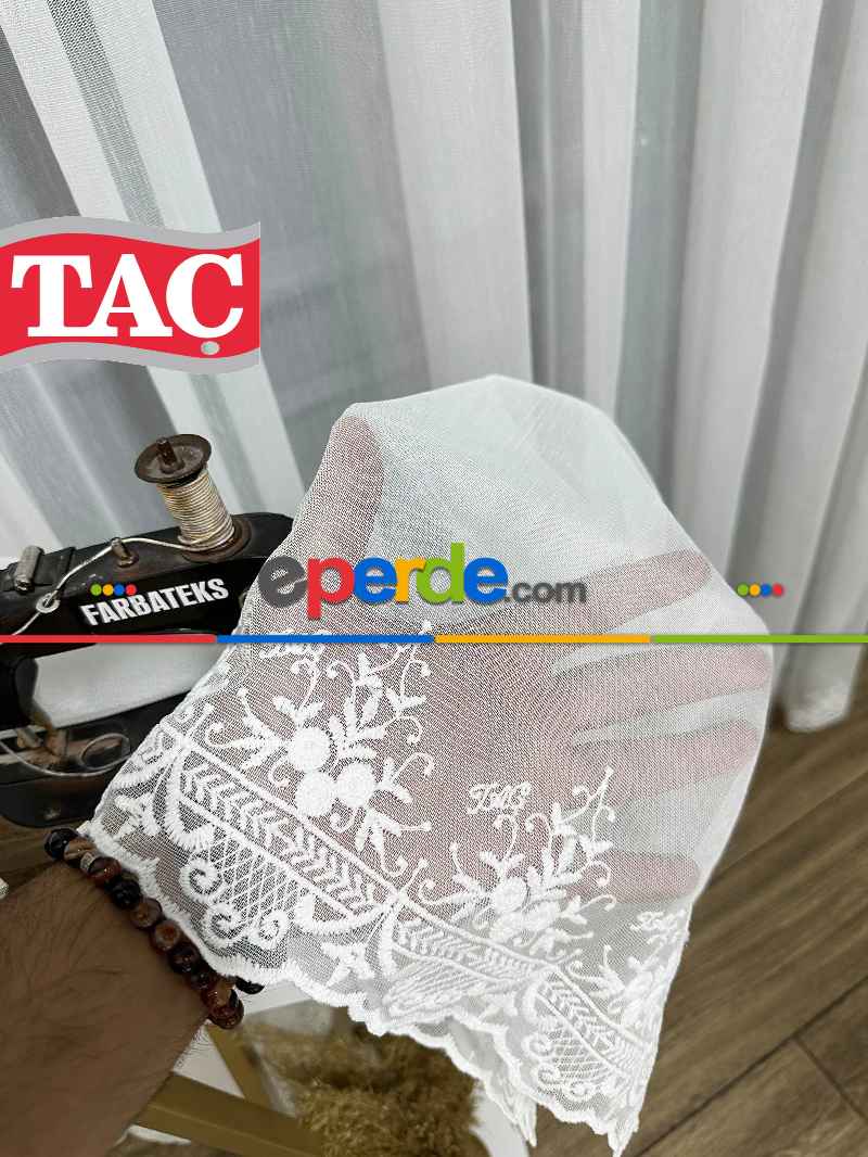 Taç Etek Topçuklu Ütü İstemez Alt İşlemeli Model Tül Perde