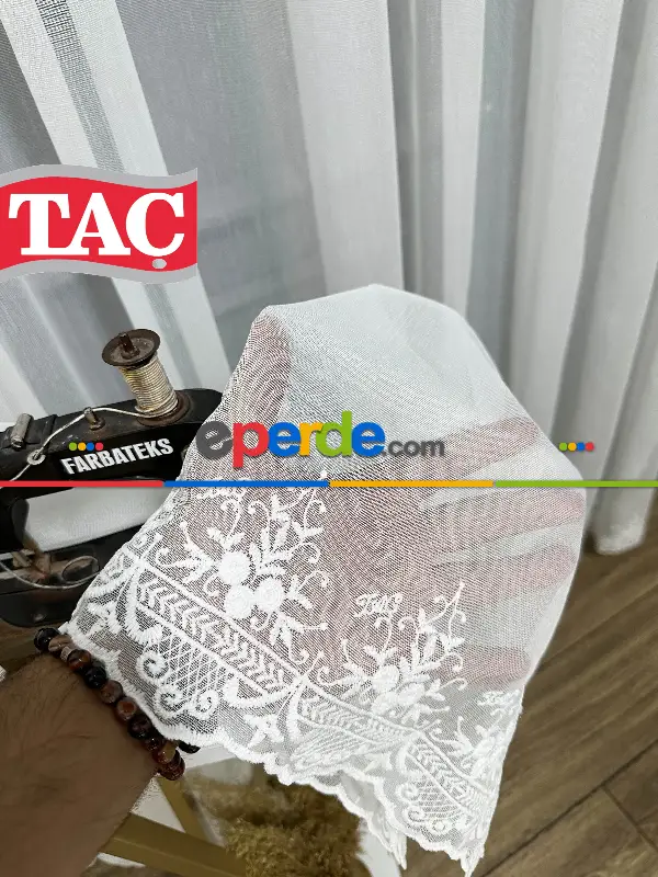 Yatak Odası - Taç Etek Topçuklu Ütü İstemez Alt İşlemeli Model Tül Perde