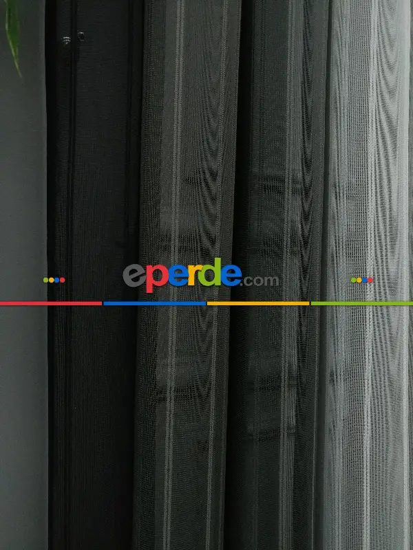 Lens Akıllı Dikey Tül Perde 111- Siyah-beyaz-gümüş-antrasit