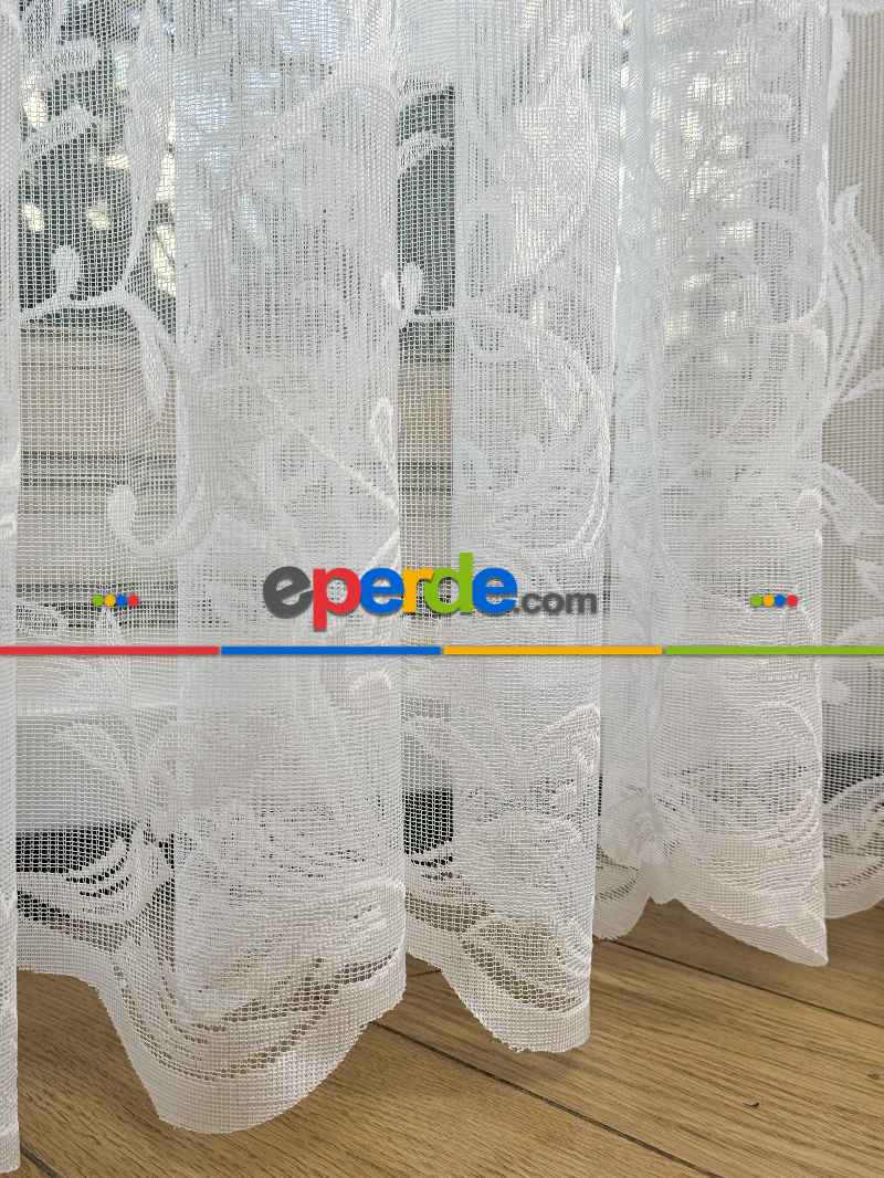 Sarmaşık Desenli Fransız Dantel Örme Tül Perde, Desenli Ütü İstemeyen Tül