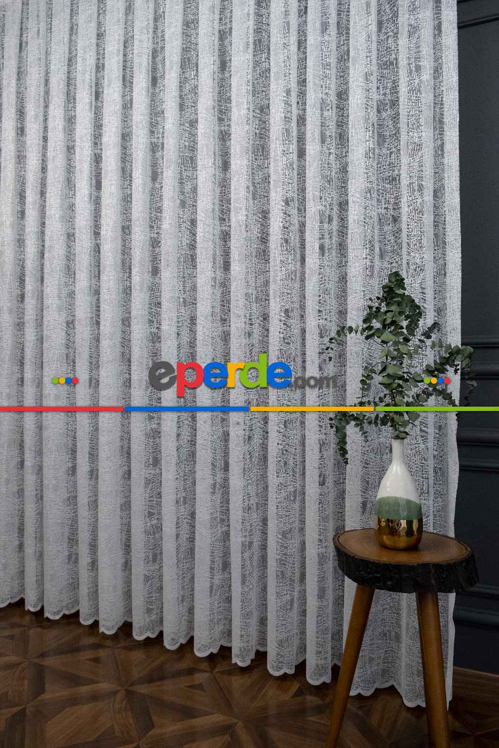 Taç Hasır Yeni Moda Tasarım Desen Beyaz Renk Tül Perde