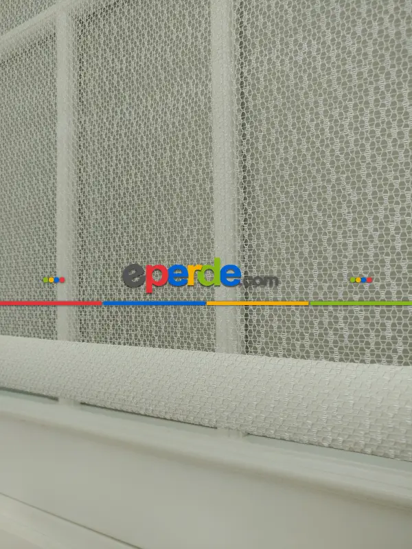 Jakar Örme Tül- Ekru Çiftli Sistem Dantel Desenli Perde- Ekru