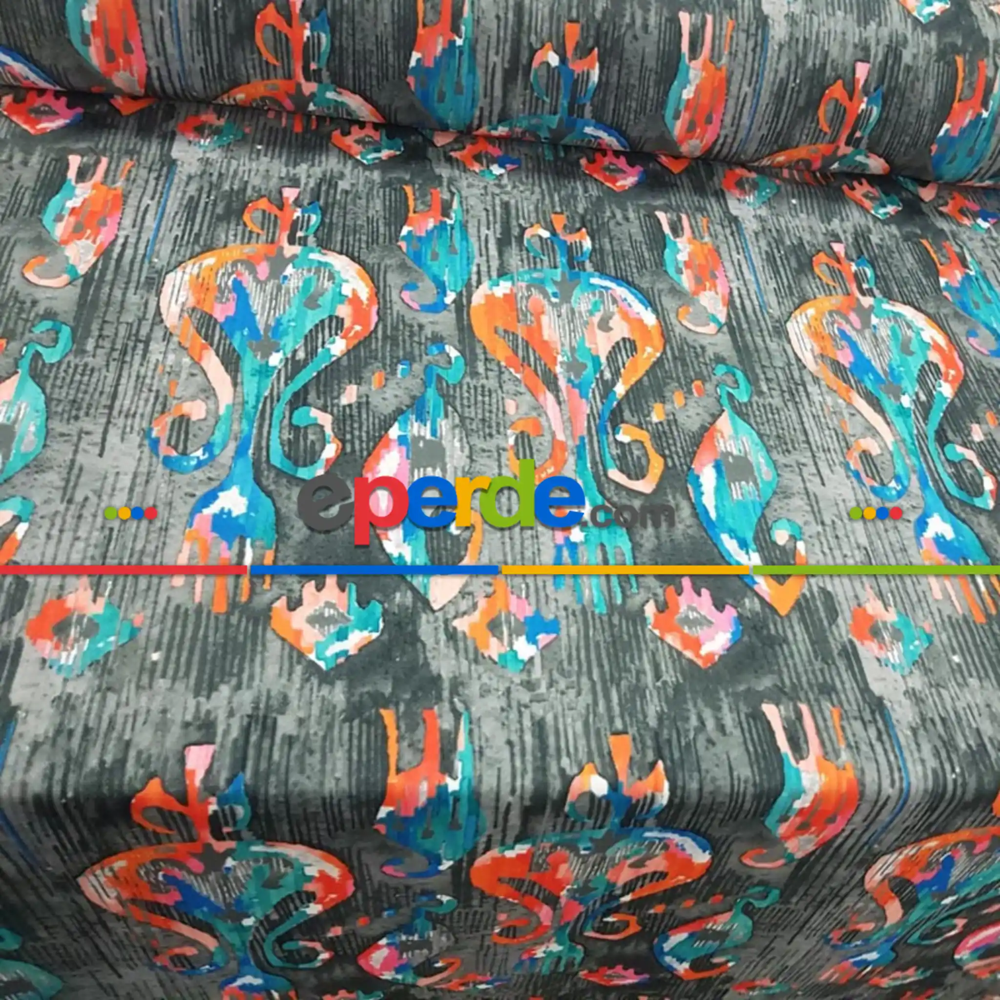 Etnik Desenli Fon Perde Evm245 _e - Kumaşı Kalındır Duck Bezi Değildir.- Gri-Füme-Antrasit-Sarı-Beyaz-Turkuaz-Çok Renkli-Antrasit