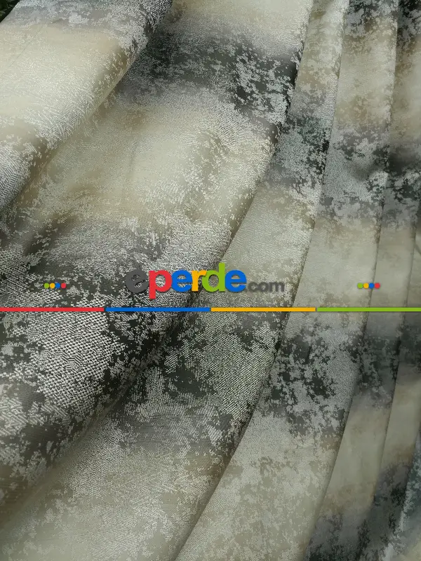 Patine Desenli Gökkuşagı Desen Jakar Fon Perde En- Gri